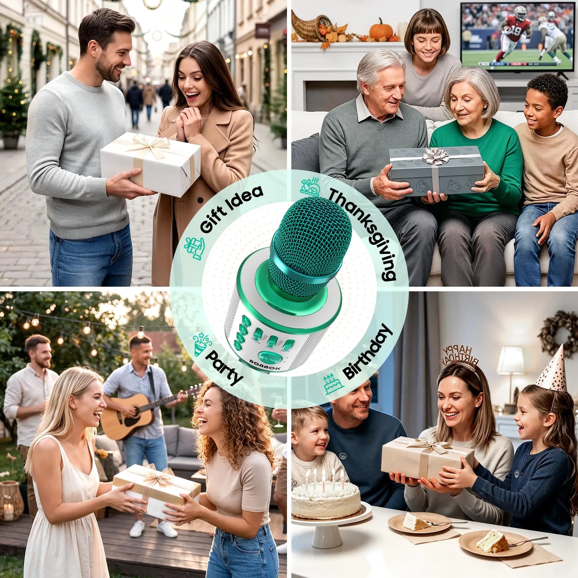 BONAOK Bluetooth Karaoke Microphone Green | Portable Wireless Mic for Adults Kids with Echo Mode - view 9