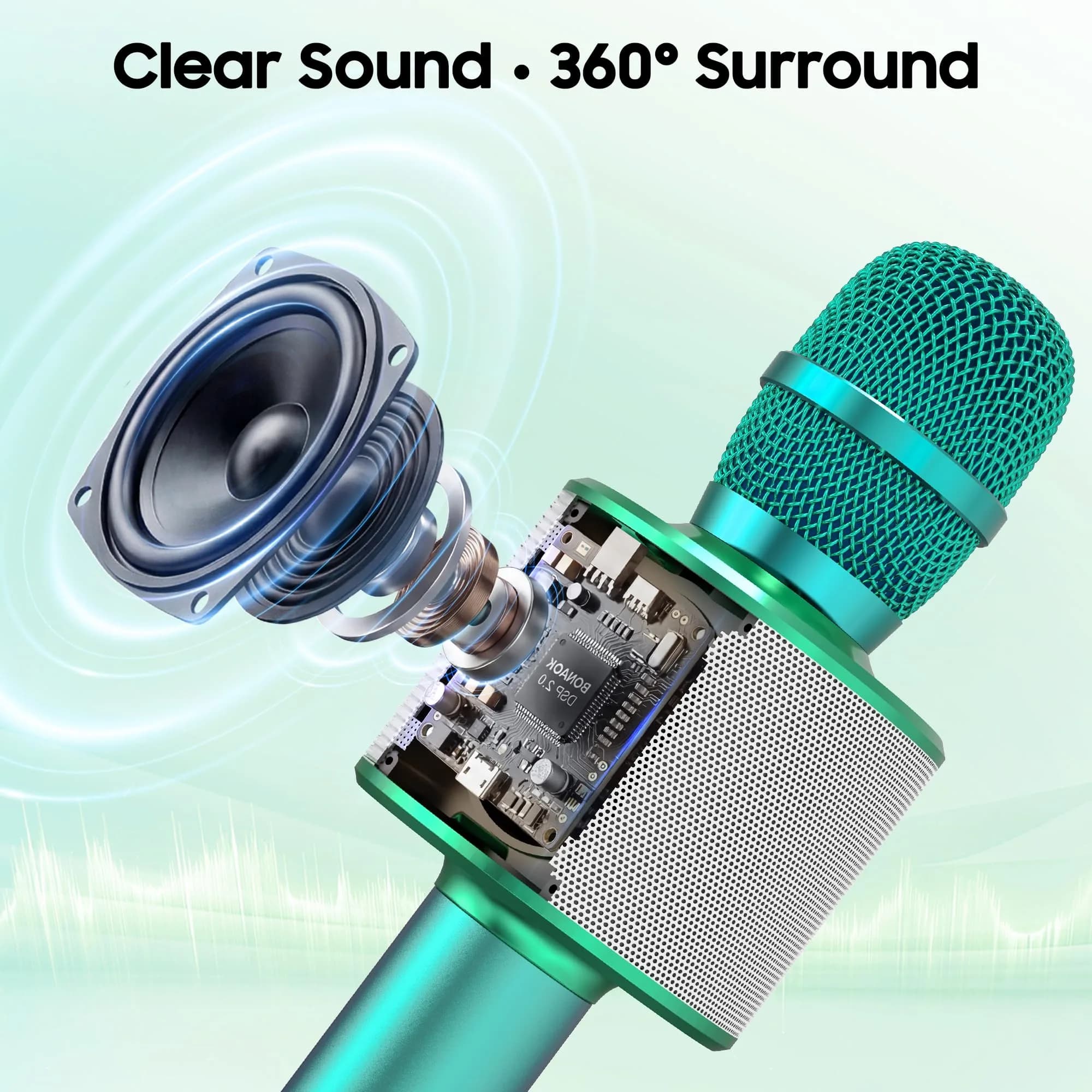 BONAOK Bluetooth Karaoke Microphone Green | Portable Wireless Mic for Adults Kids with Echo Mode - view 2