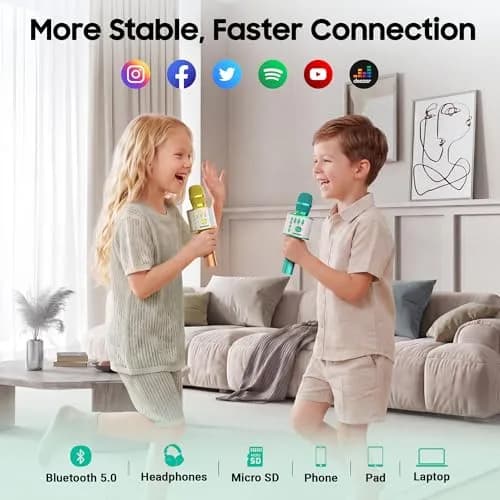 BONAOK Bluetooth Karaoke Microphone Green | Portable Wireless Mic for Adults Kids with Echo Mode thumbnail 3