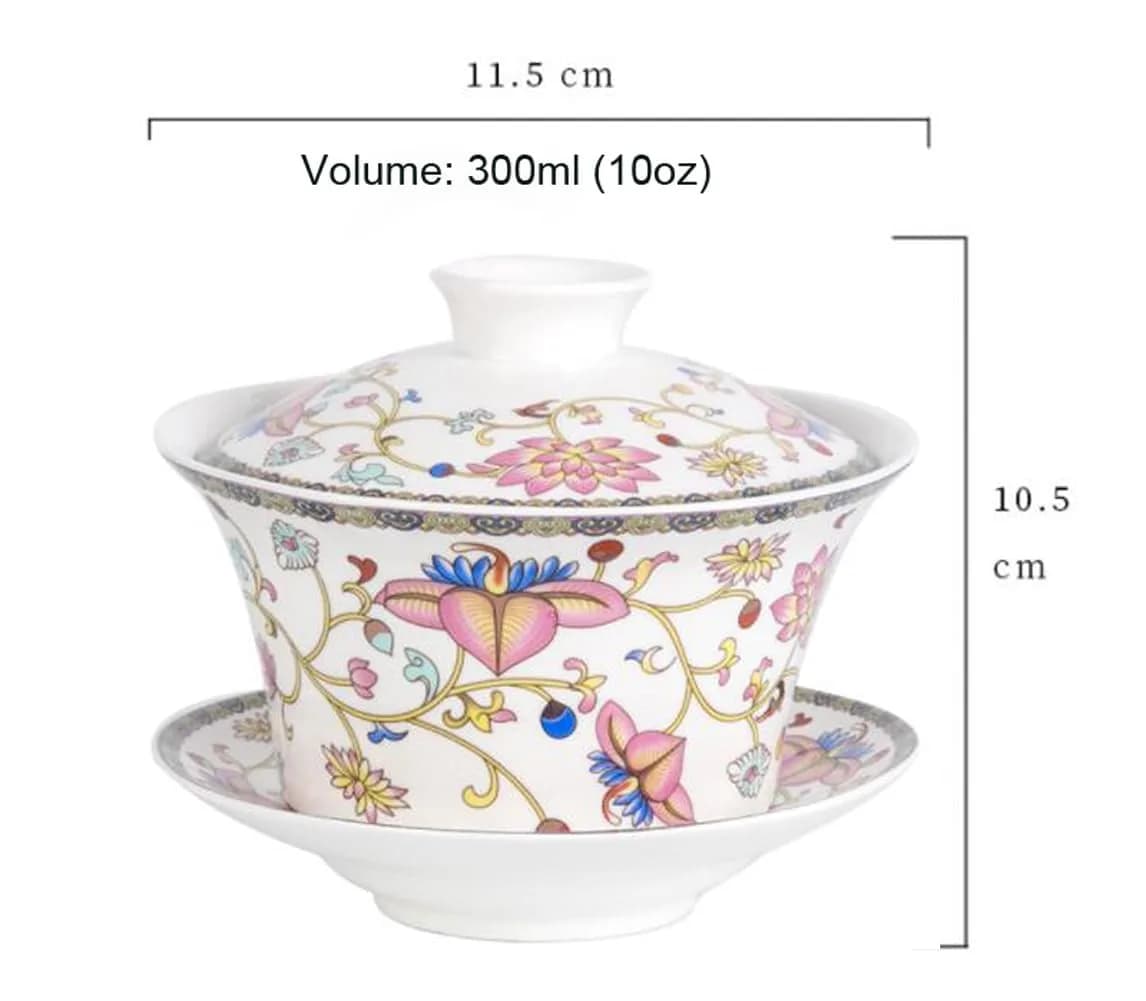 Eplze Ceramic Gaiwan Teacup 300ml (10oz) | Traditional Chinese Kung Fu Tea Cup with Lid - view 3