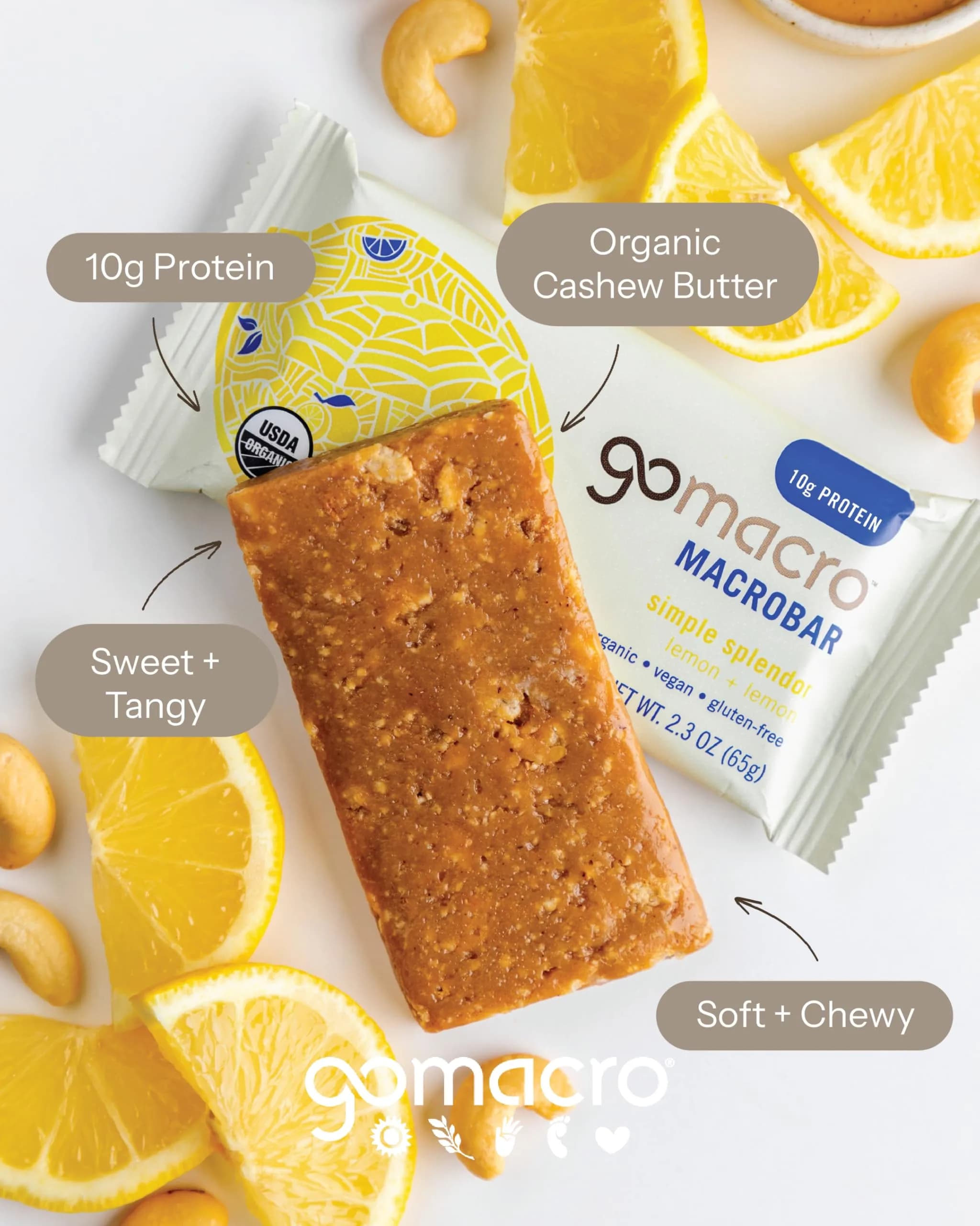 GoMacro Organic Lemon & Cashew Butter Protein Bar, 2.3 oz (65g) | 10g Plant Protein Snack - view 4