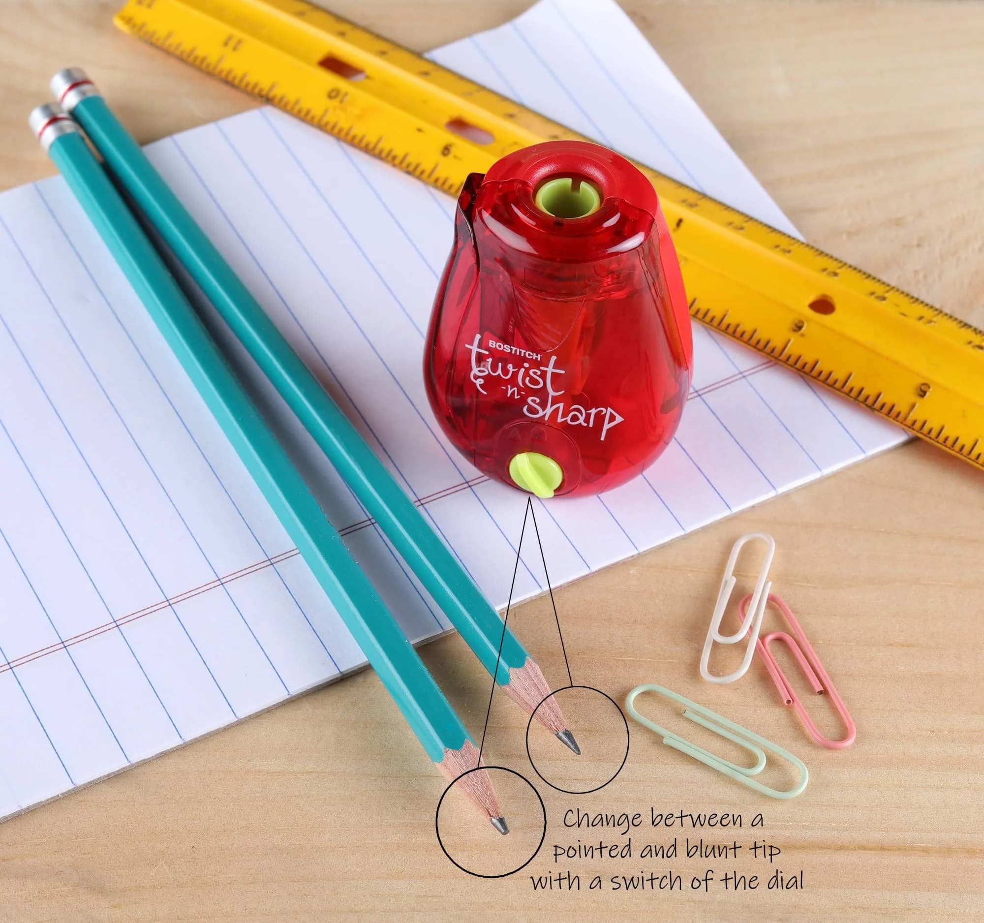Bostitch Office Manual Twist-n-Sharp Pencil Sharpener 3-Pack (Lime Green, Blue, Red) | Ratchet Technology for Precision Points - view 2