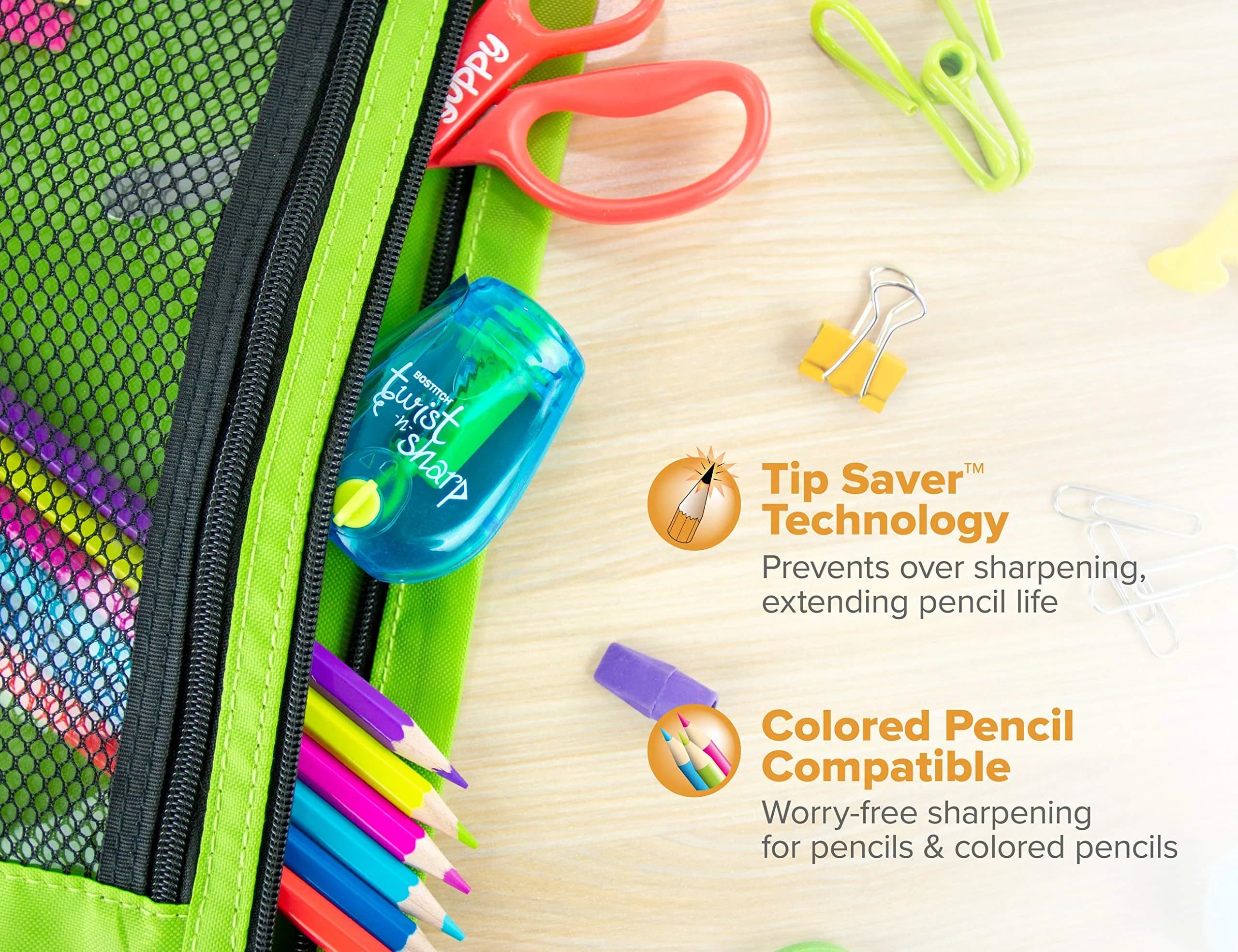Bostitch Office Manual Twist-n-Sharp Pencil Sharpener 3-Pack (Lime Green, Blue, Red) | Ratchet Technology for Precision Points - view 6