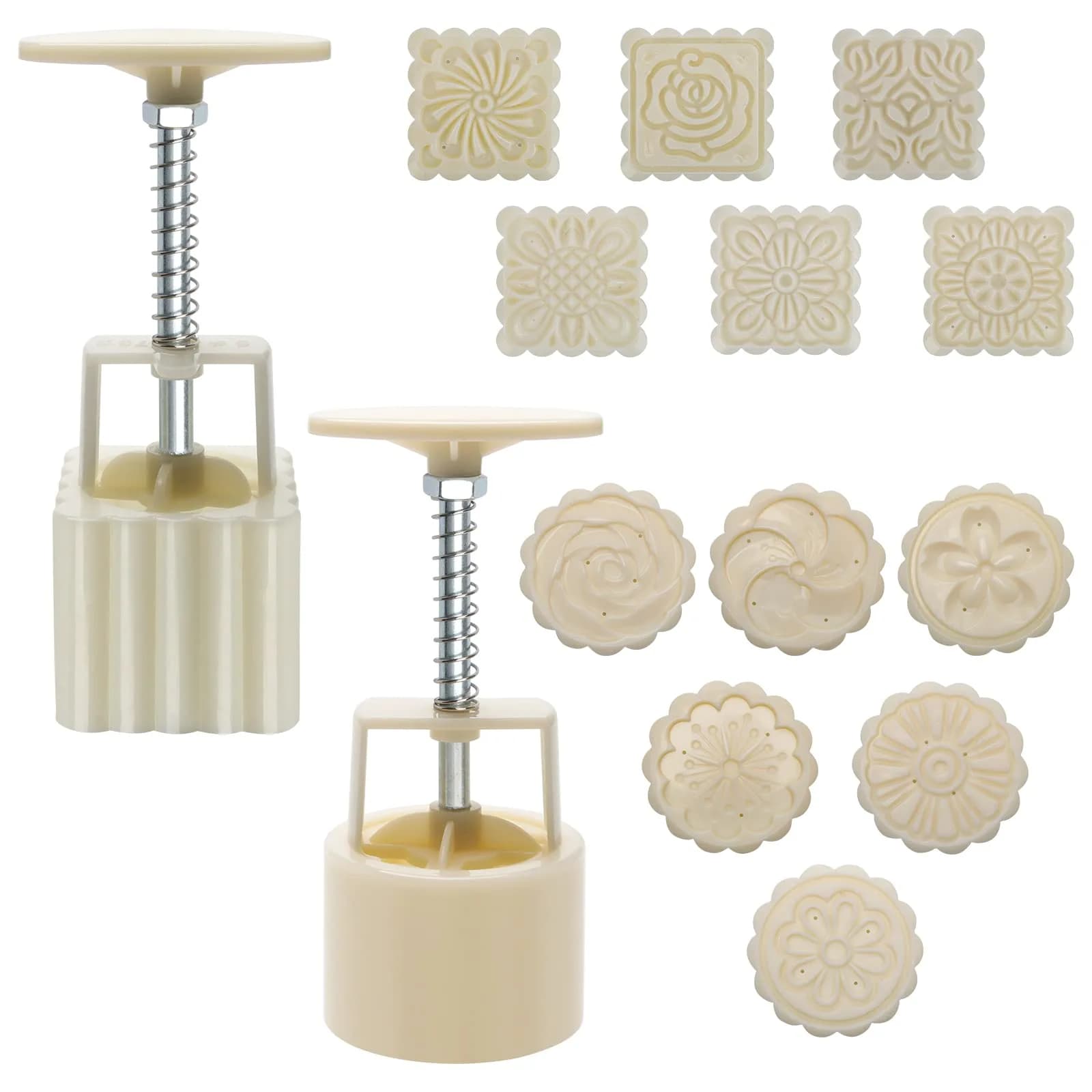 Luxiv Mooncake Mold Set 200g | 12 Patterns Round & Square Food-Grade — White / 75g
