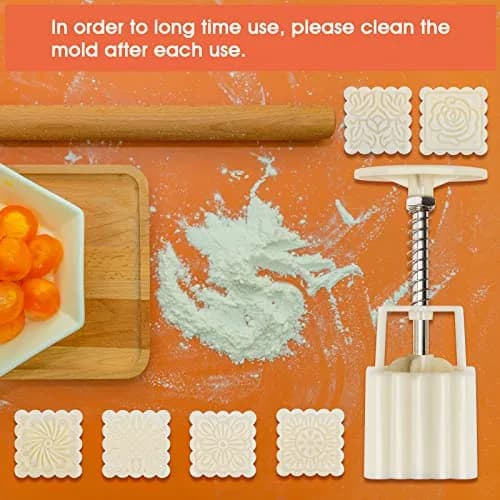 Luxiv Mooncake Mold Set 75g | 12 Patterns Round & Square, Food-Grade ABS, Reusable thumbnail 8