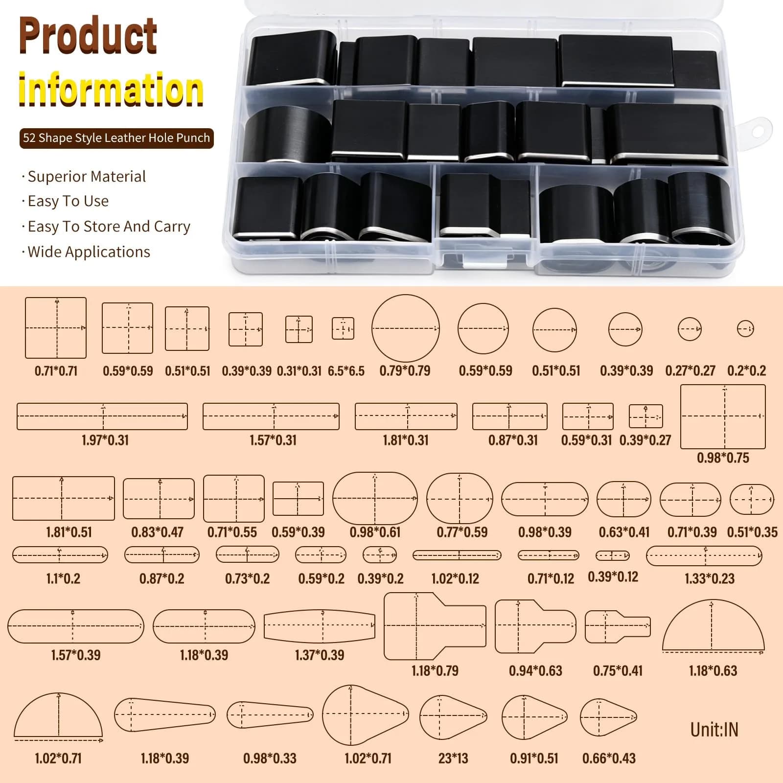 Yizzvb 52 Shape Style Leather Hole Punch Set | Alloy Steel Craft Tool - view 2