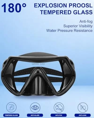 DIPUKI Snorkel Mask Snorkeling Set for Adults & Youth | Full Dry Snorkel & Tempered Glass (Black) thumbnail 3