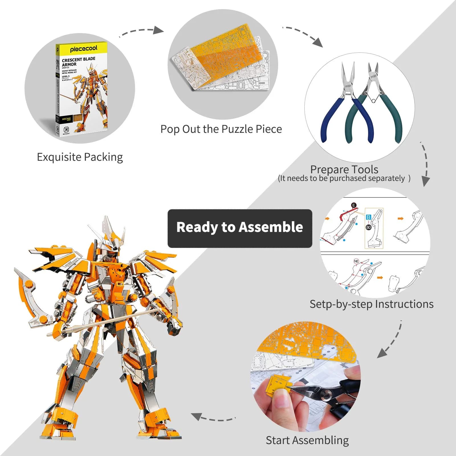Piececool Crescent Blade Armor 3D Metal Puzzle Model Kit 285 Pcs | Challenging DIY Building Toy for Adults & Teens - view 3