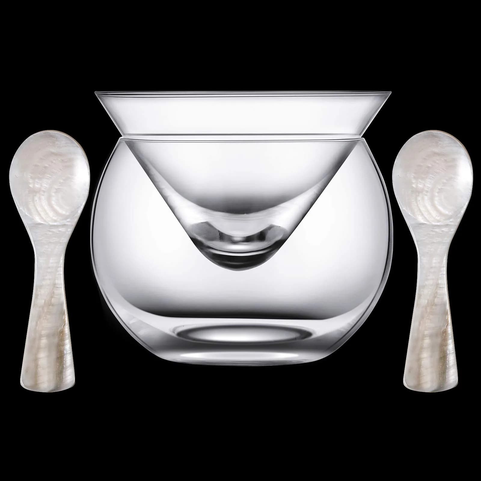 Patelai Caviar Serving Set, Glass Dish with 2 Pcs Caviar Spoons | Elegant & Durable — White