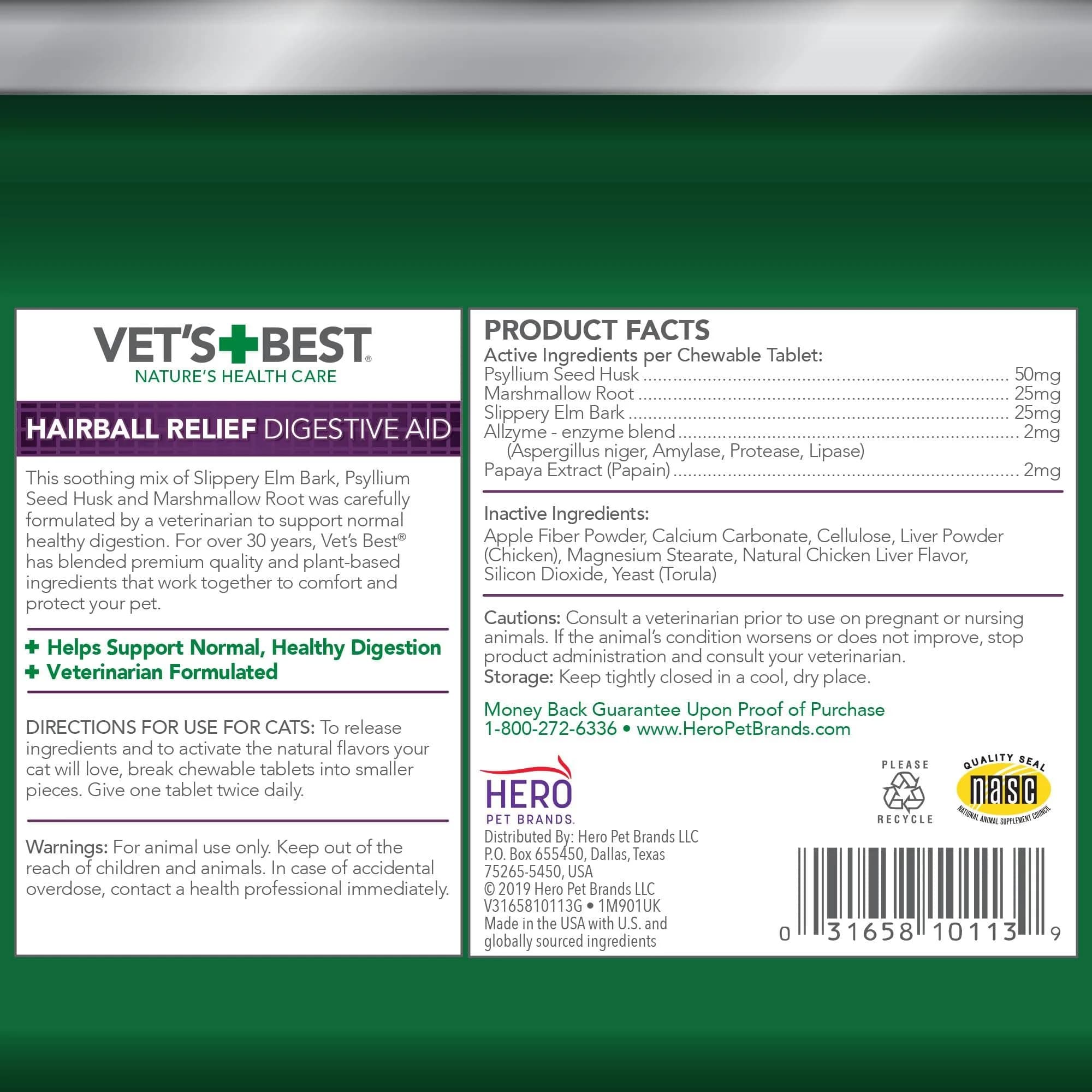 Vet's Best Cat Hairball Relief Chewable Tablets 180 Count | Natural Digestive Aid for Cats - view 2