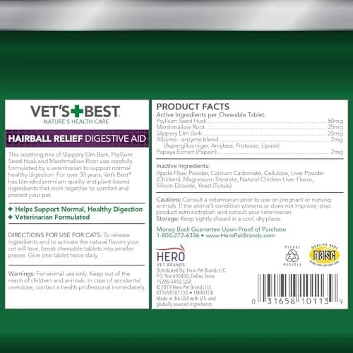Vet's Best Cat Hairball Relief Chewable Tablets 180 Count | Natural Digestive Aid for Cats thumbnail 2