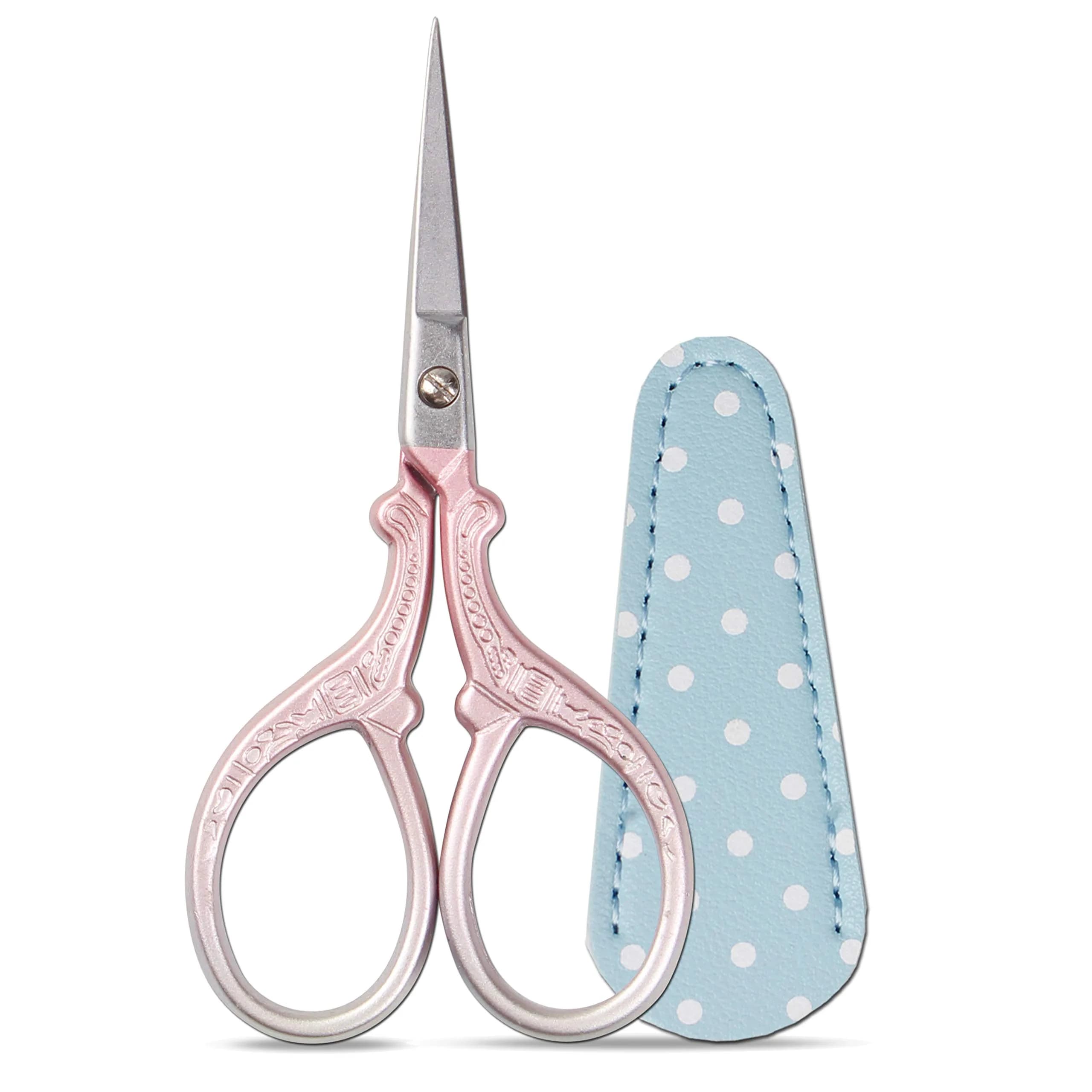 Hisuper 3.6 inch Embroidery Scissors with Leather Sheath | Vintage Crafting Tool — Pink Purple / 3.6 inch