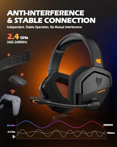 NUBWO G06 Wireless Gaming Headset with Mic for PS5 PS4 PC, 100-Hour Battery, 23ms Sync, Orange thumbnail 2