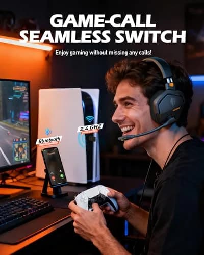 NUBWO G06 Wireless Gaming Headset with Mic for PS5 PS4 PC, 100-Hour Battery, 23ms Sync, Orange thumbnail 3