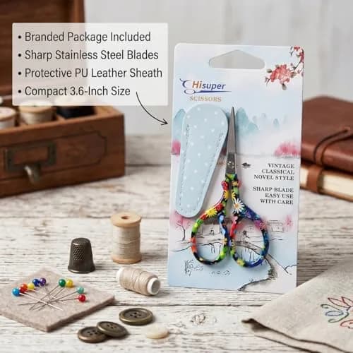 Hisuper 3.6 inch Embroidery Scissors with Leather Sheath | Vintage Crafting Tool thumbnail 6