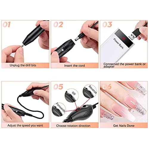 COSITTE USB Nail Drill Machine for Acrylic Nails with 46 Sanding Bands | Black, 20000 RPM thumbnail 4