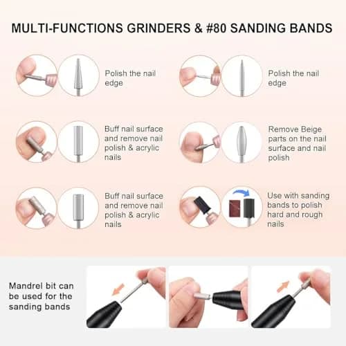 COSITTE USB Nail Drill Machine for Acrylic Nails with 46 Sanding Bands | Black, 20000 RPM thumbnail 5