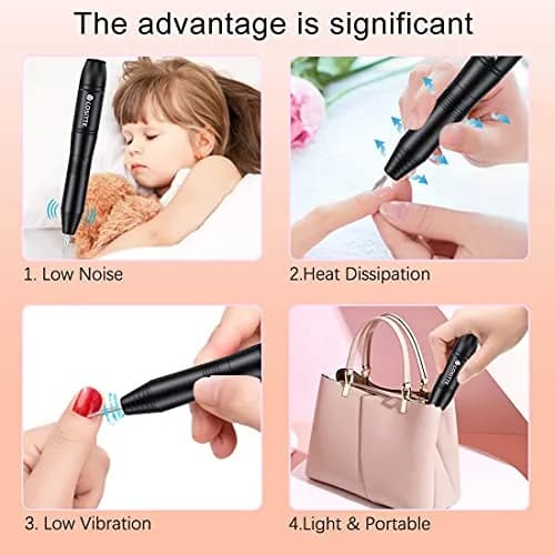 COSITTE USB Nail Drill Machine for Acrylic Nails with 46 Sanding Bands | Black, 20000 RPM thumbnail 6