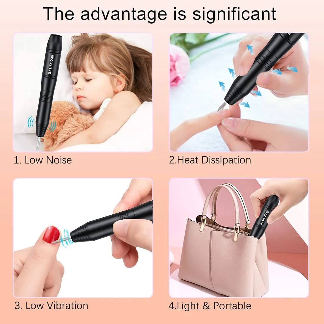 COSITTE Black Electric Nail Drill Machine with USB Power, Portable Efile for Acrylic Nails, 20000 RPM Adjustable Speed - view 6
