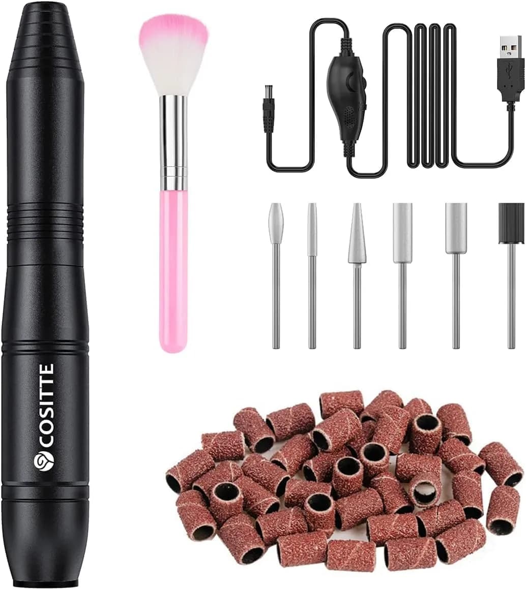COSITTE Black Electric Nail Drill Machine with USB Power, Portable Efile for Acrylic Nails, 20000 RPM Adjustable Speed - view 7