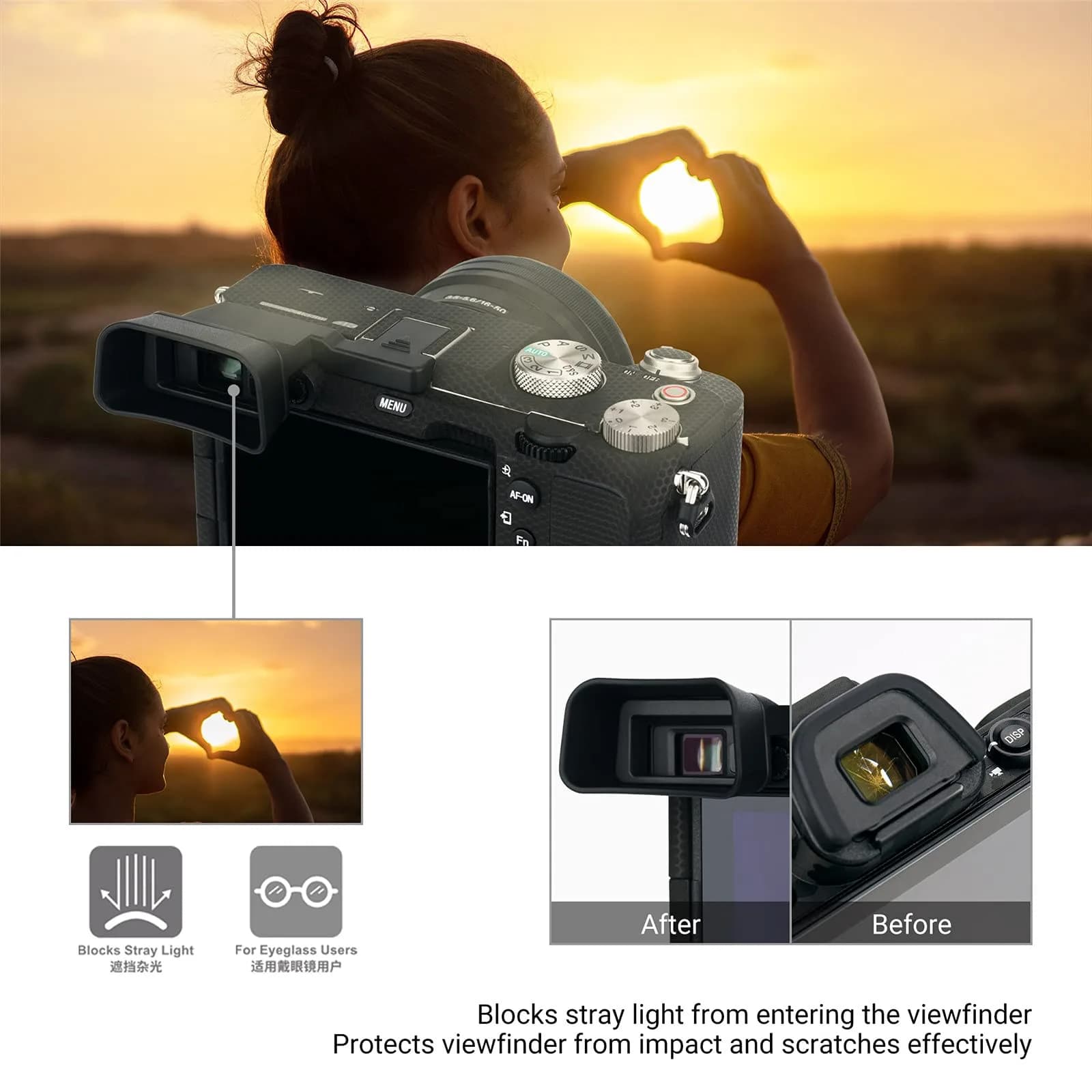 Kiorafoto Extended Eyecup for Sony Alpha A7C Camera | Protects Viewfinder from Impact & Light - view 5