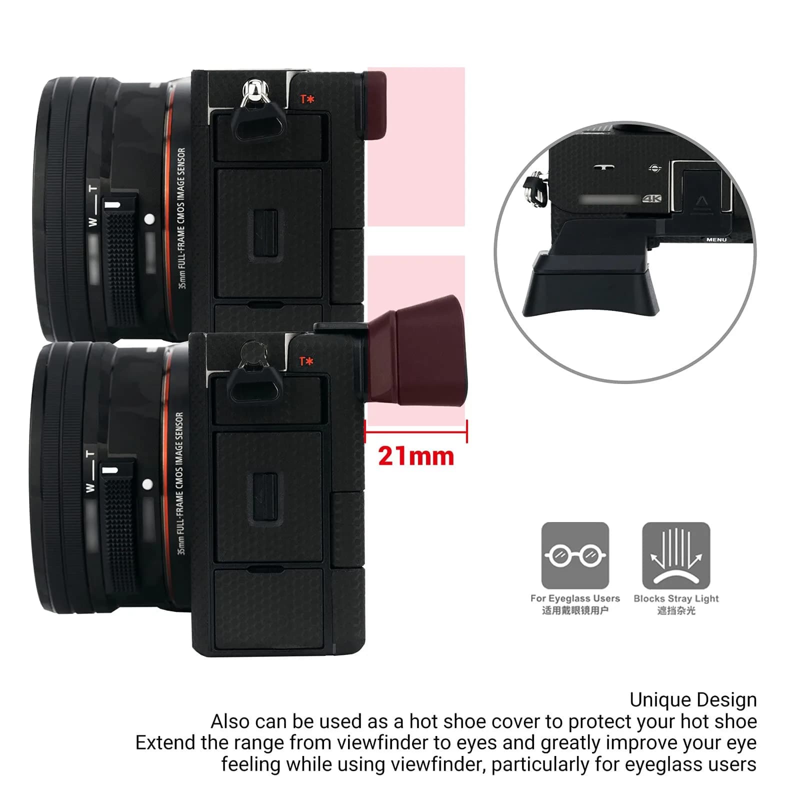 Kiorafoto Extended Eyecup for Sony Alpha A7C Camera | Protects Viewfinder from Impact & Light - view 2