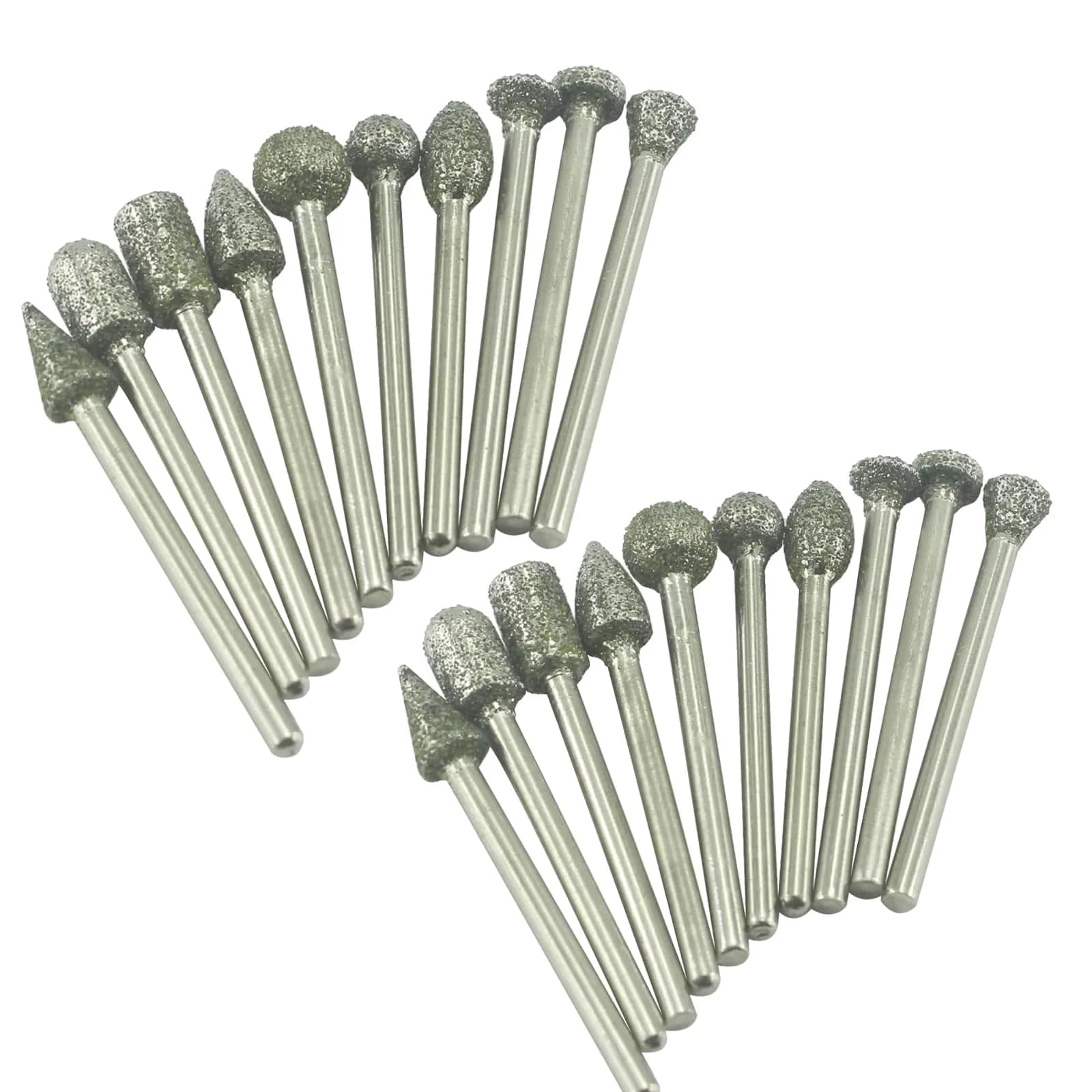 Luo ke Diamond Burr Set 20 Pcs (60 Grit) with 1/8'' Shank | For Stone, Glass, Metal & Hard Materials — 20pc 60# Diamond Burr