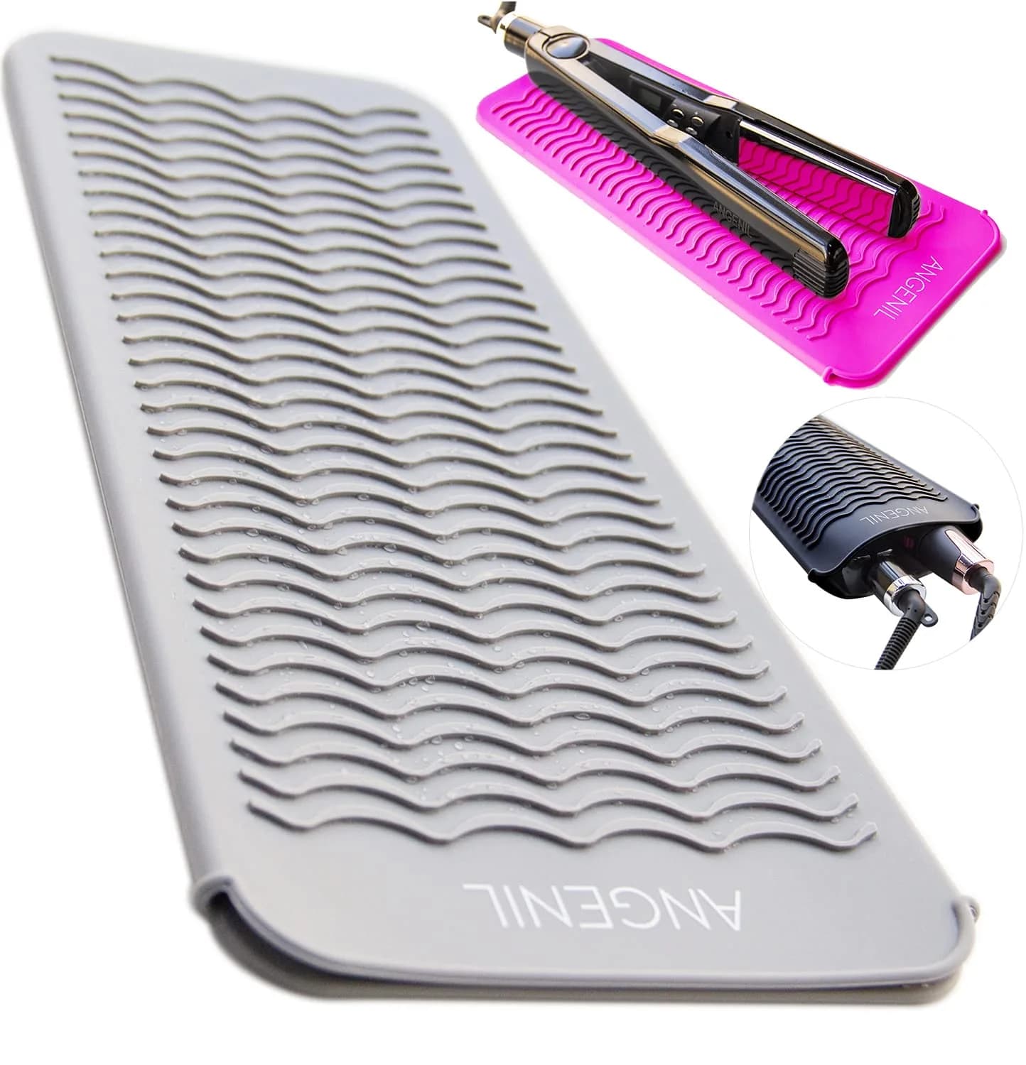 ANGENIL Professional Silicone Heat Resistant Mat Pouch for Hair Styling Tools, Grey | Protects Counters from Hot Irons