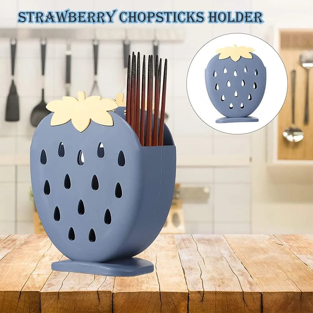 AKOAK Strawberry Chopsticks Stand Holder, Kitchen Utensil Organizer, Dark Blue | 14.3cm (5.63 inch) - view 4