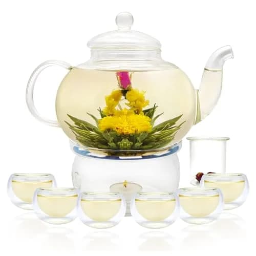 GURUDAR Glass Teapot Set, 800ML | Elegant Borosilicate Tea Maker with 6 Cups & Infuser thumbnail 1
