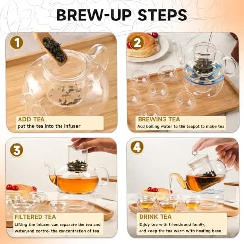 GURUDAR Glass Teapot Set, 800ML | Elegant Borosilicate Tea Maker with 6 Cups & Infuser thumbnail 4