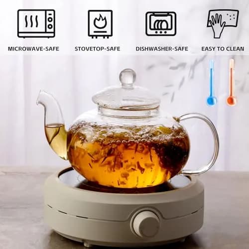 GURUDAR Glass Teapot Set, 800ML | Elegant Borosilicate Tea Maker with 6 Cups & Infuser thumbnail 6