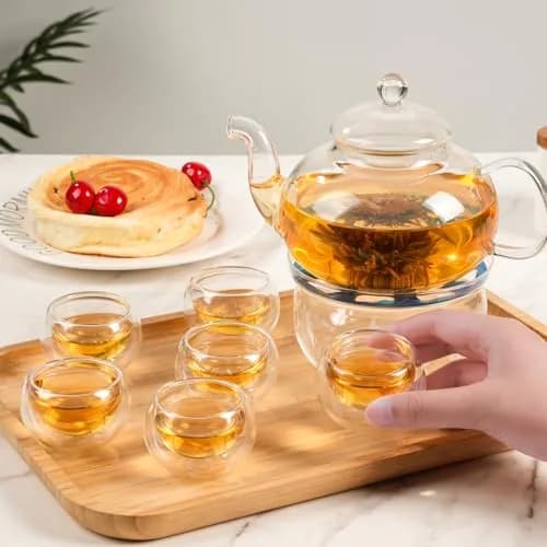 GURUDAR Glass Teapot Set, 800ML | Elegant Borosilicate Tea Maker with 6 Cups & Infuser thumbnail 3