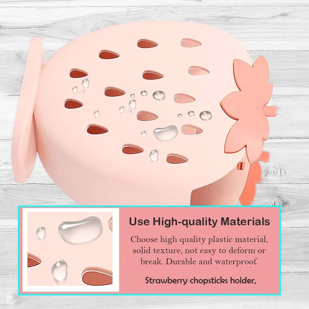 AKOAK Strawberry Cutlery Holder Stand, Plastic Utensil Organizer with Drains, 18 cm (7.1 inch) Height | Light Pink - view 5