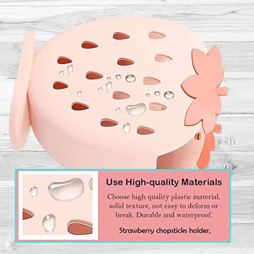 AKOAK Strawberry Cutlery Holder Stand, Plastic Utensil Organizer with Drains, 18 cm (7.1 inch) Height | Light Pink thumbnail 5