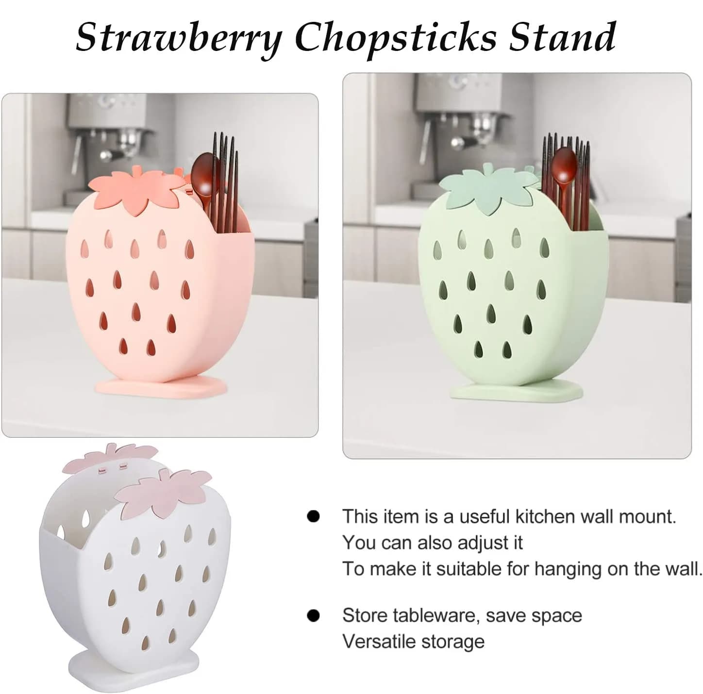 AKOAK Strawberry Chopsticks Stand Cutlery Holder 14.3cm (5.63 inch) | Dries Utensils Fast - view 7