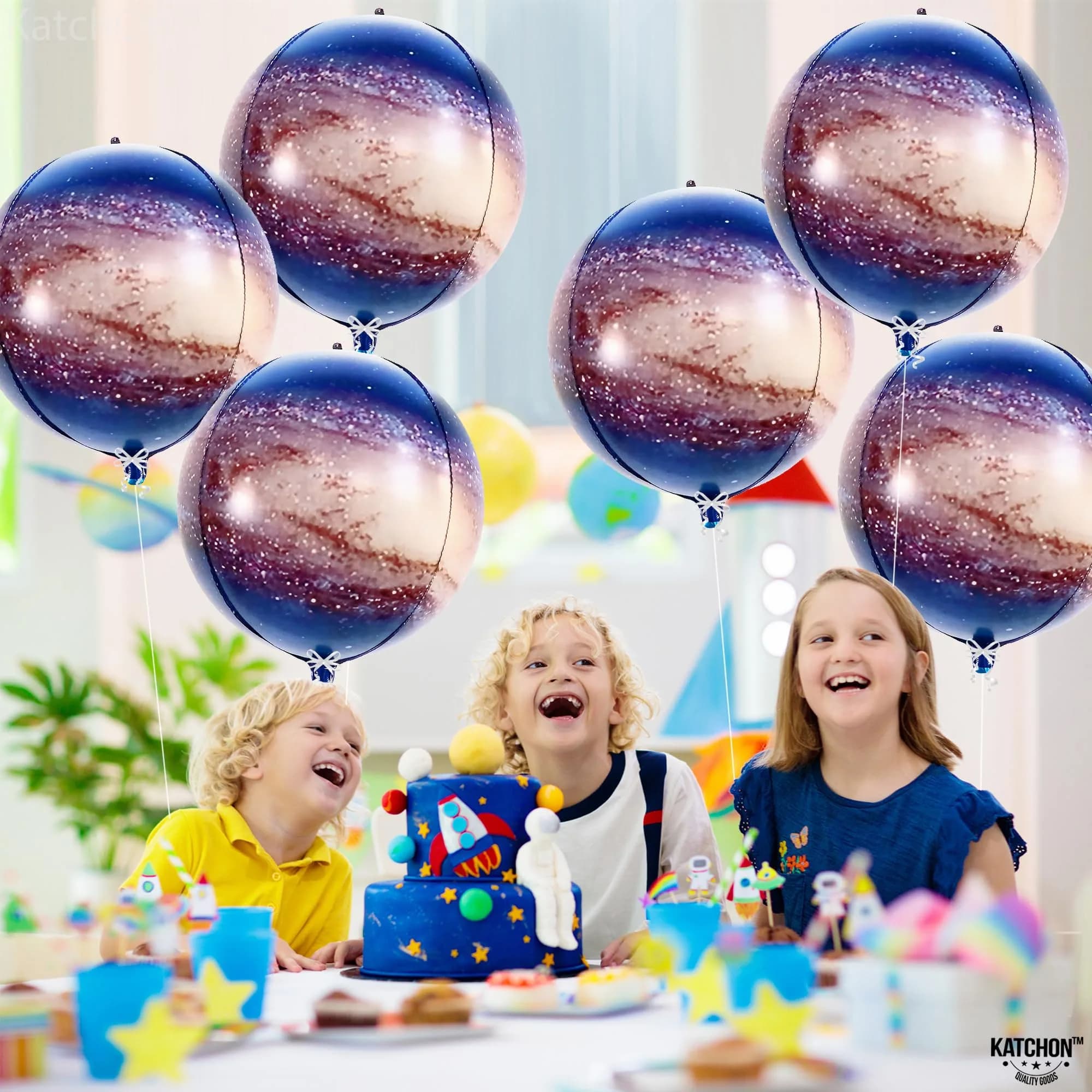KatchOn 22 Inch Galaxy Balloons (Pack of 6) | 360 Degree 4D Round Sphere Mylar Foil Balloons for Space Themed Party Decorations - view 5