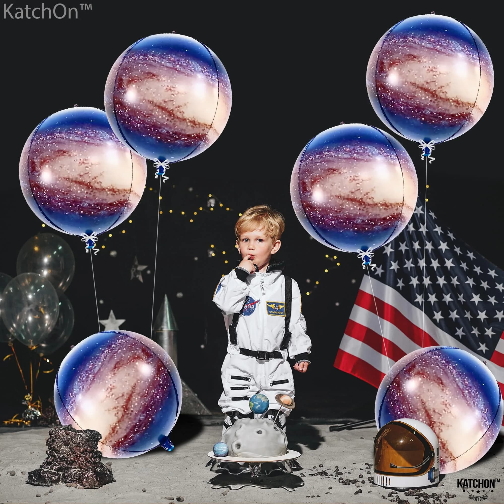 KatchOn 22 Inch Galaxy Balloons (Pack of 6) | 360 Degree 4D Round Sphere Mylar Foil Balloons for Space Themed Party Decorations - view 6