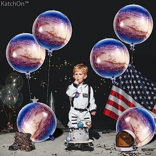 KatchOn 22 Inch Galaxy Balloons (Pack of 6) | 360 Degree 4D Round Sphere Mylar Foil Balloons for Space Themed Party Decorations thumbnail 6