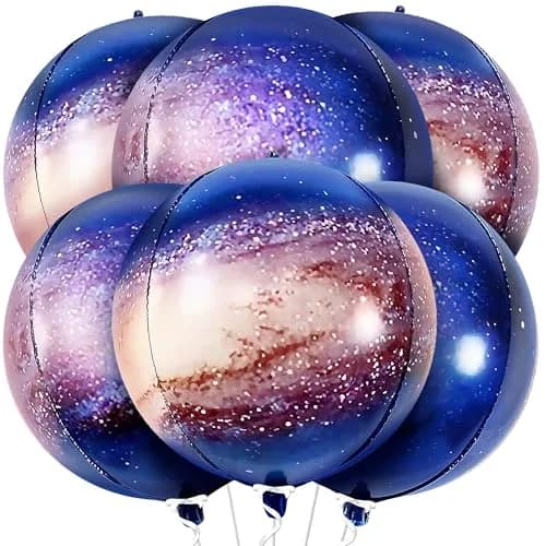 KatchOn 22 Inch Galaxy Balloons (Pack of 6) | 360 Degree 4D Round Sphere Mylar Foil Balloons for Space Themed Party Decorations thumbnail 1