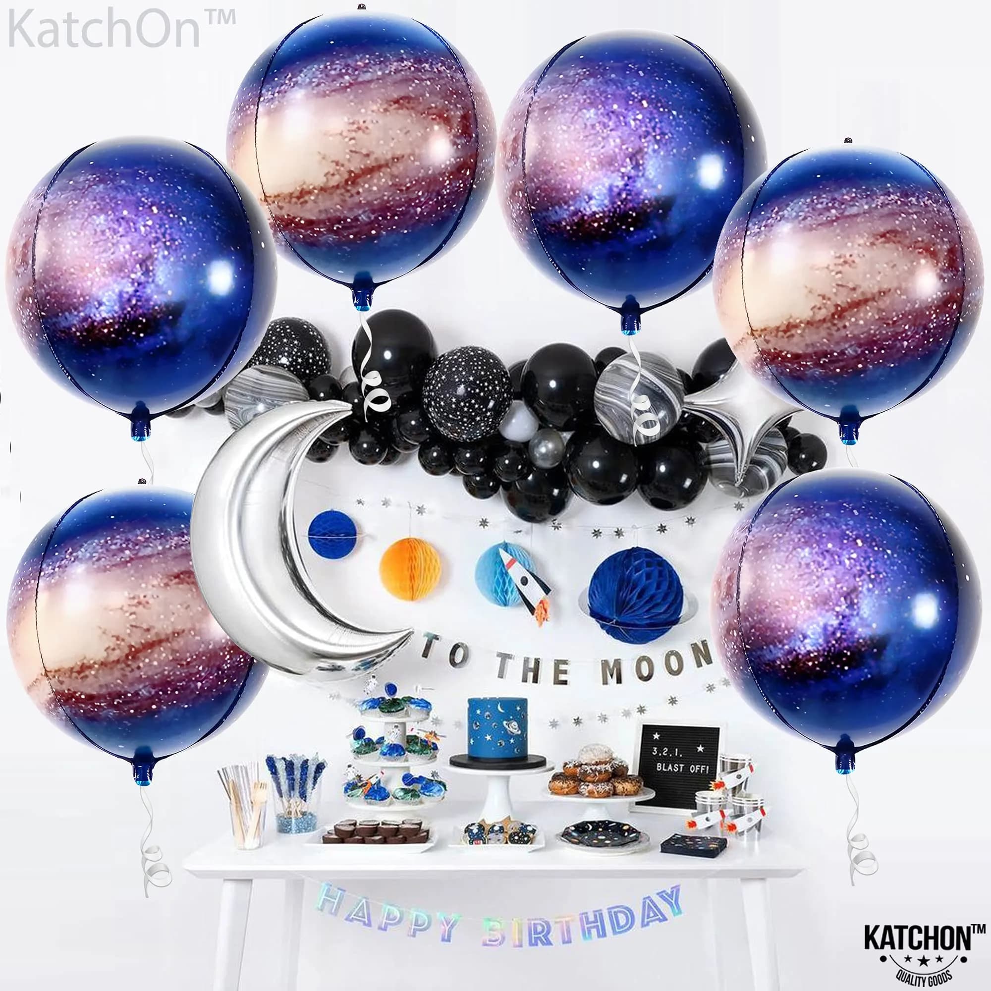KatchOn 22 Inch Galaxy Balloons (Pack of 6) | 360 Degree 4D Round Sphere Mylar Foil Balloons for Space Themed Party Decorations - view 8
