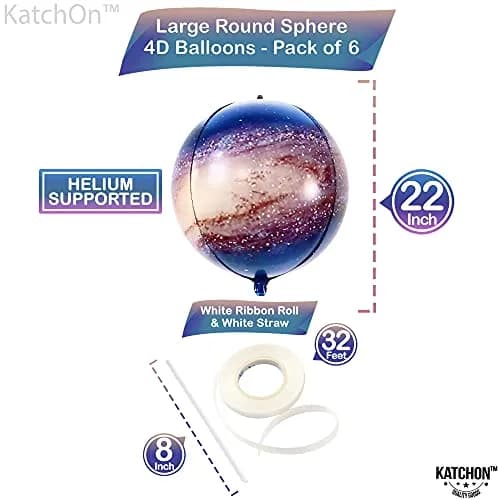 KatchOn 22 Inch Galaxy Balloons (Pack of 6) | 360 Degree 4D Round Sphere Mylar Foil Balloons for Space Themed Party Decorations thumbnail 2