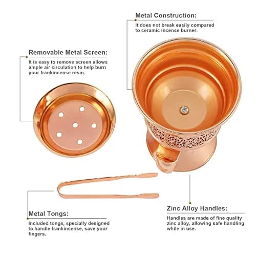 HOCUROAY Metal Frankincense Resin Incense Burner Rose Gold | Durable, Portable & Elegant for Yoga, Spa & Aromatherapy thumbnail 3