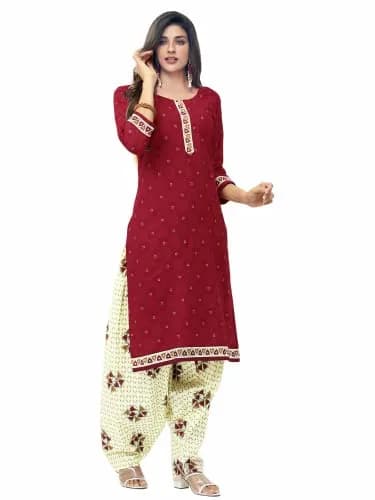 Miraan Women's Cotton Printed Readymade Salwar Suit XX-Large Maroon | Stylish, Durable & Light-Weight thumbnail 3