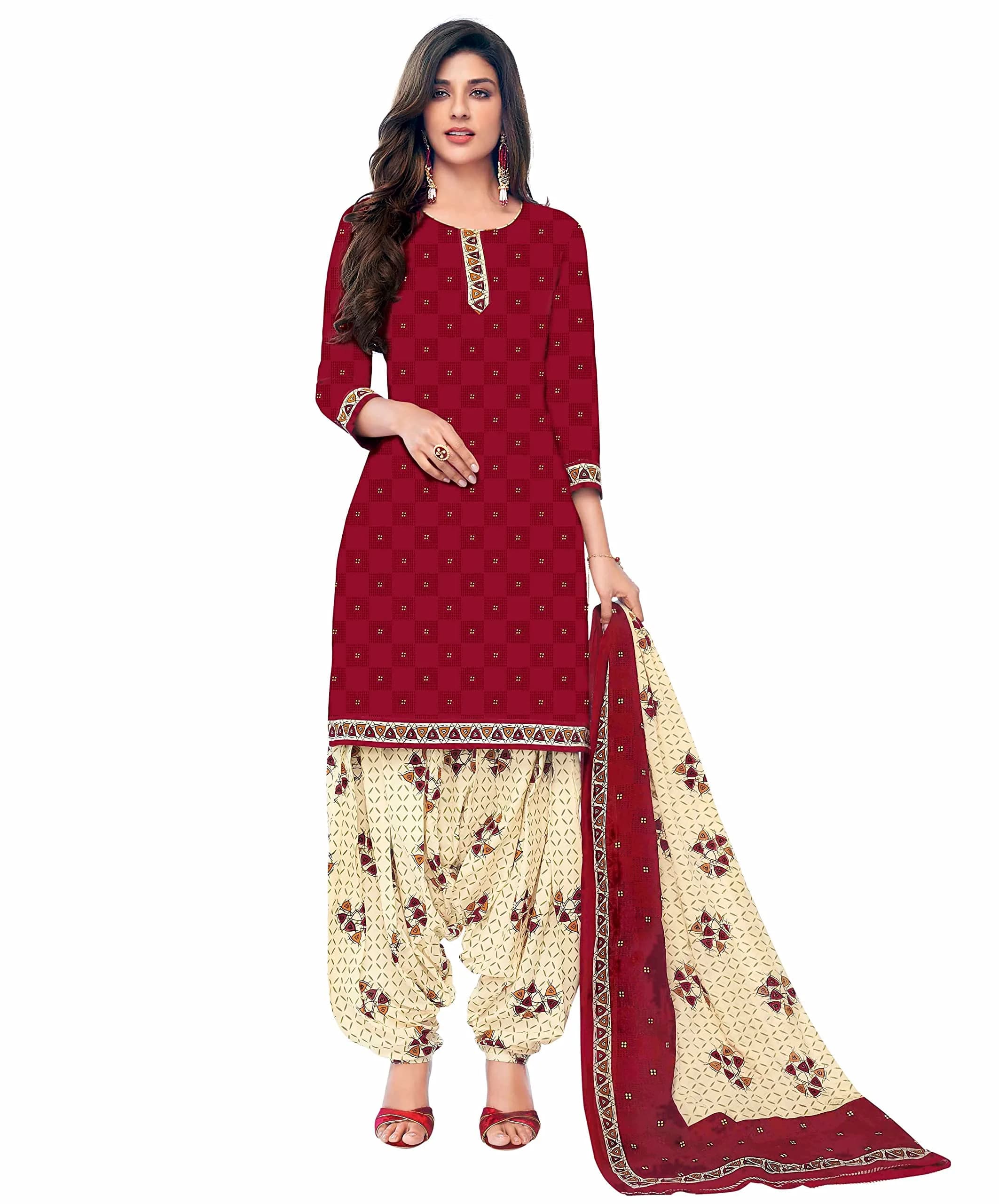 Miraan Women's Cotton Printed Readymade Salwar Suit XXX-Large Maroon 36cm (L) x 30cm (W) x 2cm (H) — Maroon