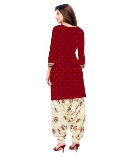 Miraan Women's Cotton Printed Readymade Salwar Suit Set X-Large Maroon | Knee Length 3/4 Sleeve Round Neck thumbnail 2