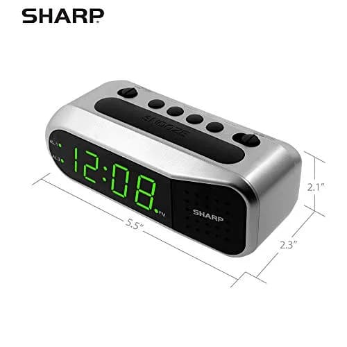 Sharp Digital Dual Alarm Clock with Green LED Display | 13.97cm (5.5") x 5.33cm (2.1") thumbnail 4