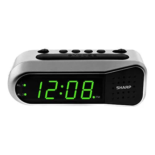 Sharp Digital Dual Alarm Clock with Green LED Display | 13.97cm (5.5") x 5.33cm (2.1") thumbnail 1
