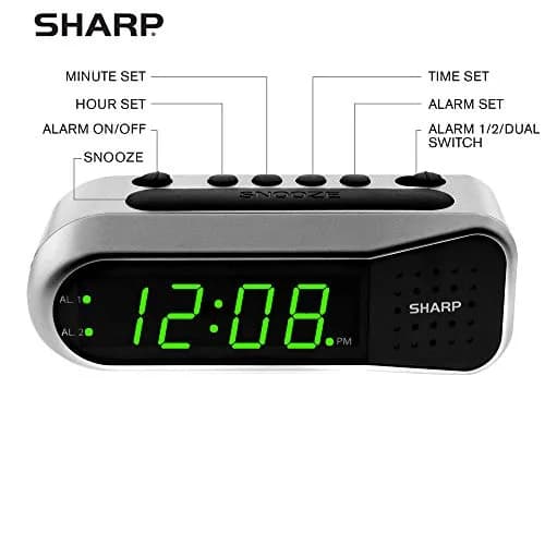 Sharp Digital Dual Alarm Clock with Green LED Display | 13.97cm (5.5") x 5.33cm (2.1") thumbnail 3