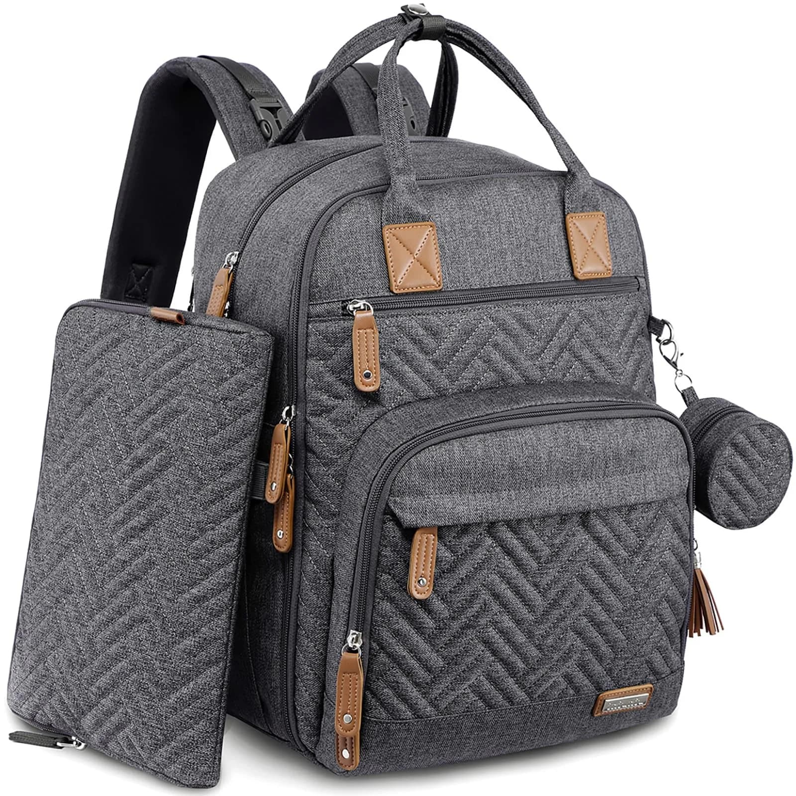 iniuniu Baby Diaper Backpack 2 Piece Set Waterproof Large Capacity for Moms Dads — Dark Grey
